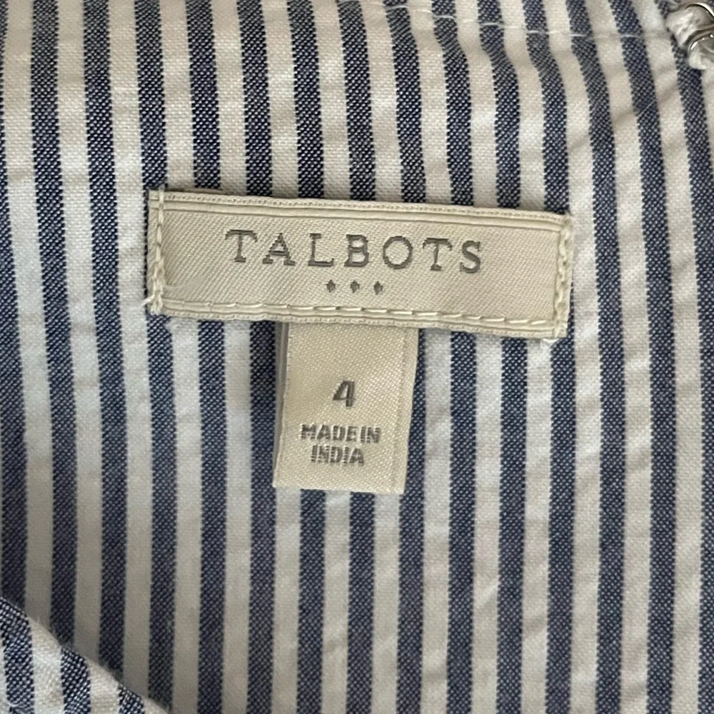 {Talbots} Sleeveless Seersucker Fit & Flare Midi Dress in Blue & White - Size 4 - Picture 7 of 8